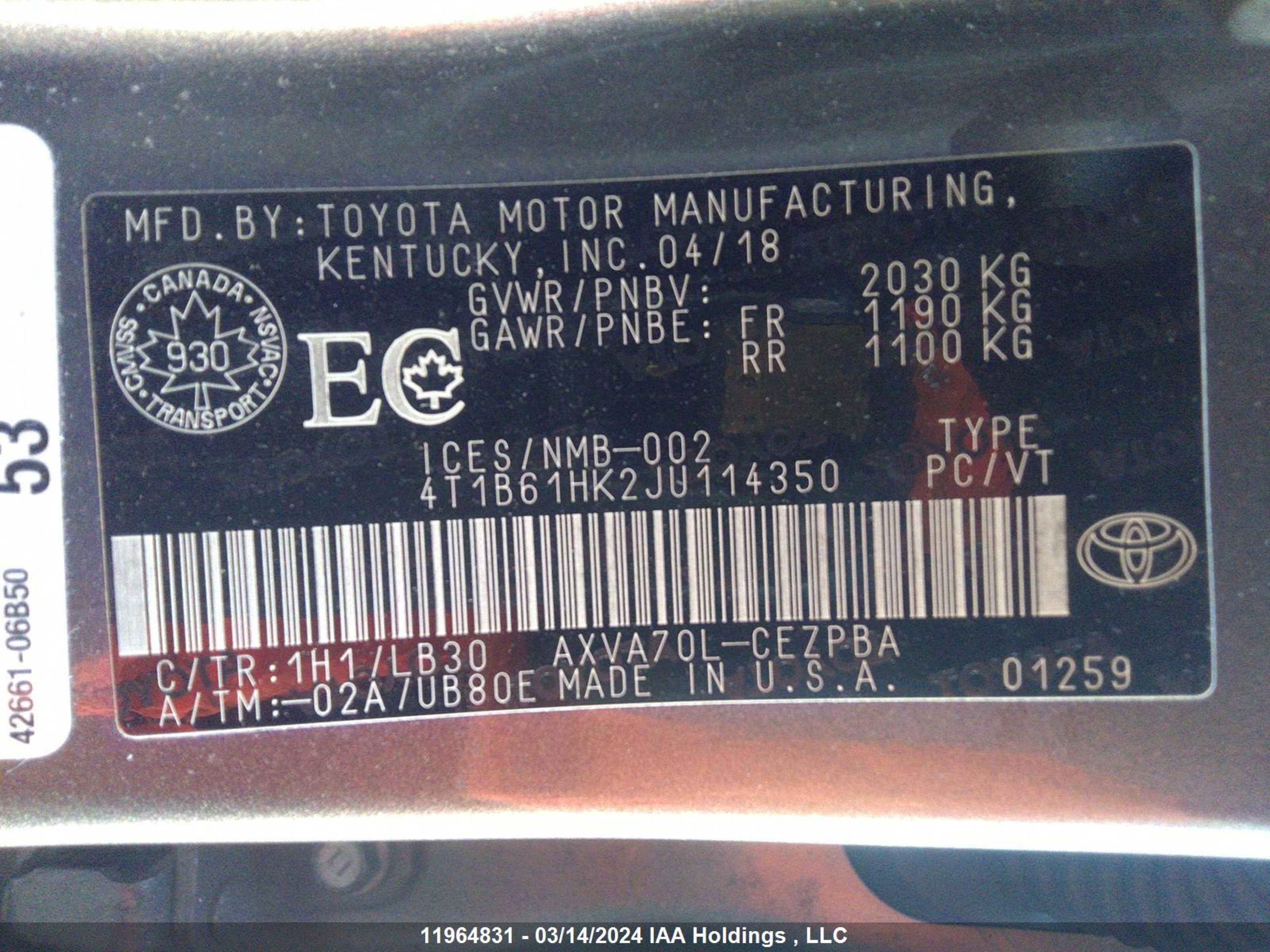 Photo 8 VIN: 4T1B61HK2JU114350 - TOYOTA CAMRY 