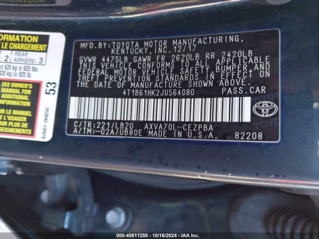 Photo 8 VIN: 4T1B61HK2JU564080 - TOYOTA CAMRY 