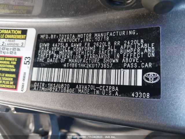 Photo 8 VIN: 4T1B61HK2KU173657 - TOYOTA CAMRY 