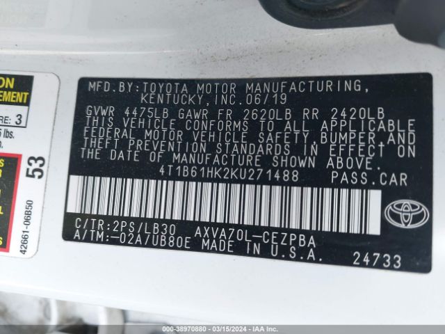 Photo 8 VIN: 4T1B61HK2KU271488 - TOYOTA CAMRY 