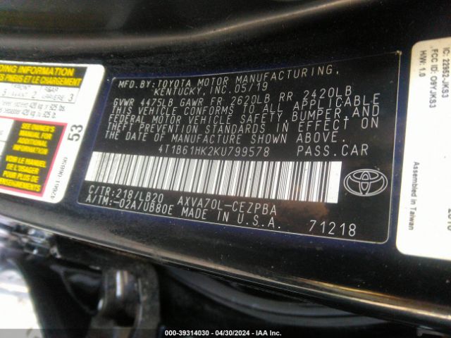 Photo 8 VIN: 4T1B61HK2KU799578 - TOYOTA CAMRY 