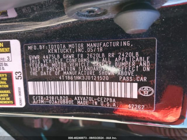 Photo 8 VIN: 4T1B61HK3JU121520 - TOYOTA CAMRY 