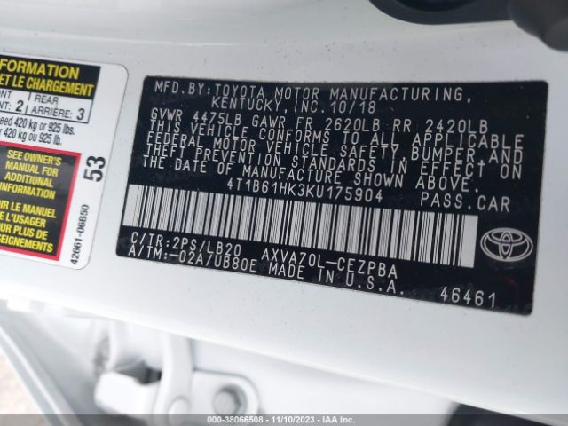 Photo 8 VIN: 4T1B61HK3KU175904 - TOYOTA CAMRY 