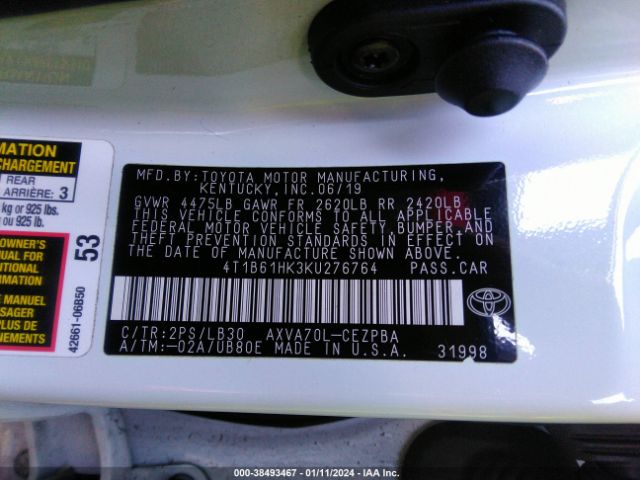 Photo 8 VIN: 4T1B61HK3KU276764 - TOYOTA CAMRY 