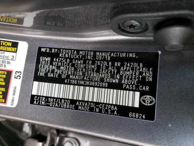 Photo 9 VIN: 4T1B61HK3KU692099 - TOYOTA CAMRY XSE 