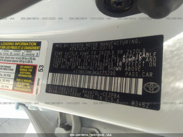 Photo 8 VIN: 4T1B61HK3KU775290 - TOYOTA CAMRY 