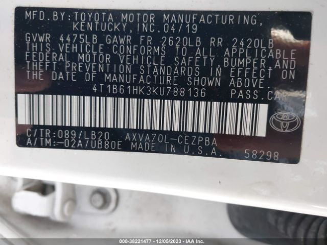 Photo 8 VIN: 4T1B61HK3KU788136 - TOYOTA CAMRY 