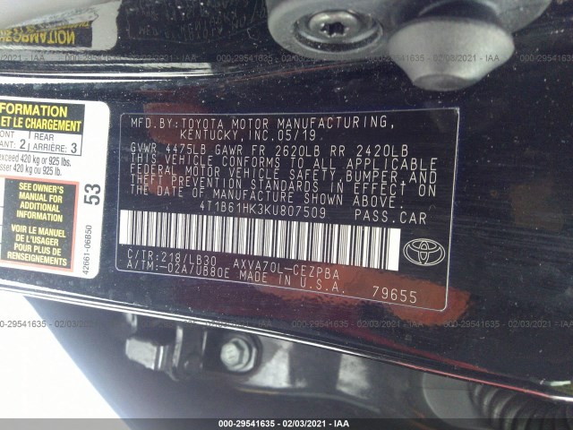 Photo 8 VIN: 4T1B61HK3KU807509 - TOYOTA CAMRY 