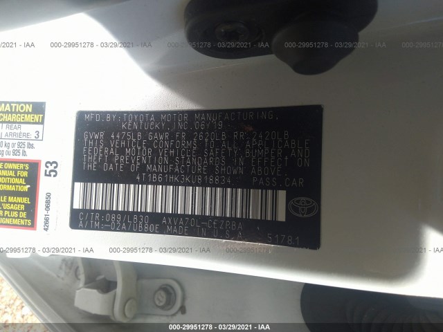 Photo 8 VIN: 4T1B61HK3KU818834 - TOYOTA CAMRY 