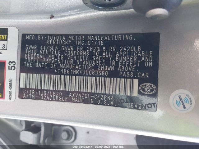 Photo 8 VIN: 4T1B61HK4JU063580 - TOYOTA CAMRY 