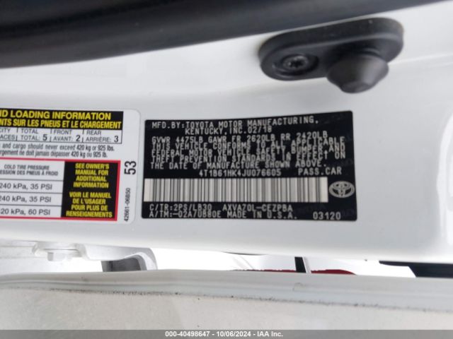 Photo 8 VIN: 4T1B61HK4JU076605 - TOYOTA CAMRY 