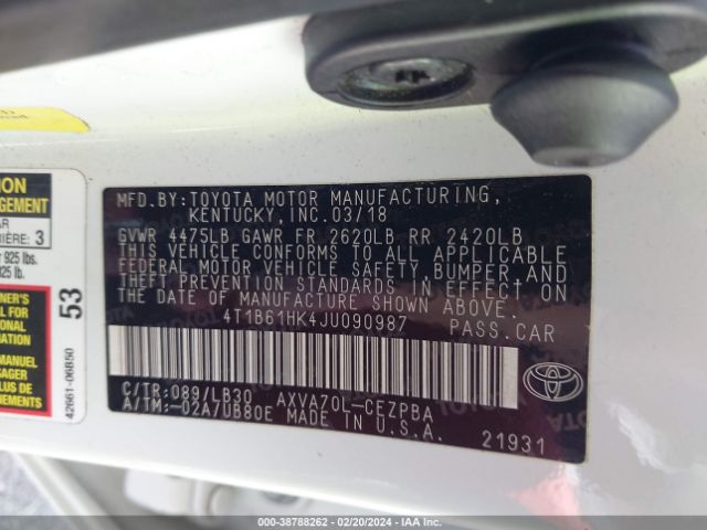 Photo 8 VIN: 4T1B61HK4JU090987 - TOYOTA CAMRY 