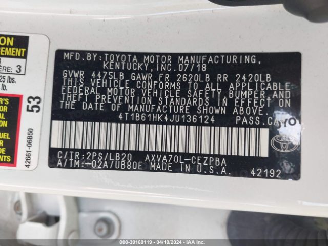 Photo 8 VIN: 4T1B61HK4JU136124 - TOYOTA CAMRY 