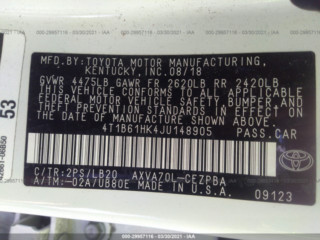 Photo 8 VIN: 4T1B61HK4JU148905 - TOYOTA CAMRY 