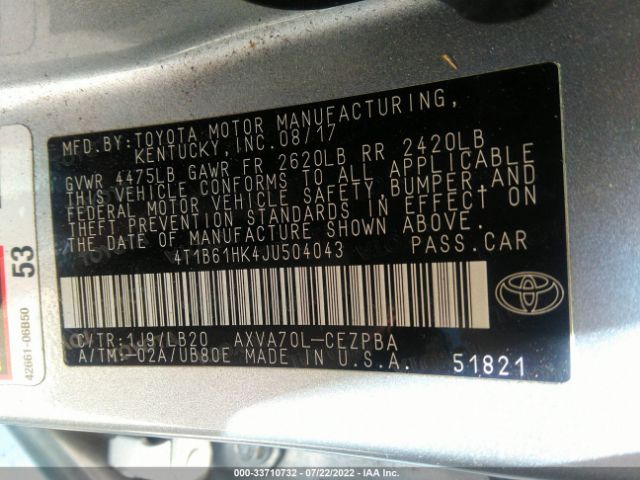 Photo 8 VIN: 4T1B61HK4JU504043 - TOYOTA CAMRY 