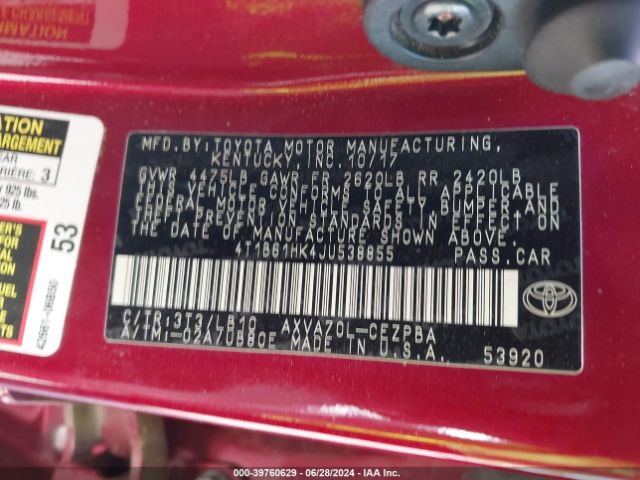 Photo 8 VIN: 4T1B61HK4JU538855 - TOYOTA CAMRY 