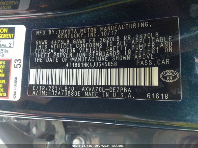 Photo 8 VIN: 4T1B61HK4JU545658 - TOYOTA CAMRY 