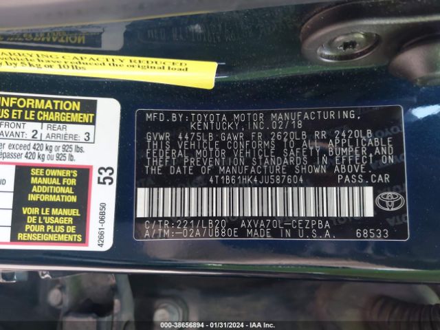 Photo 8 VIN: 4T1B61HK4JU587604 - TOYOTA CAMRY 