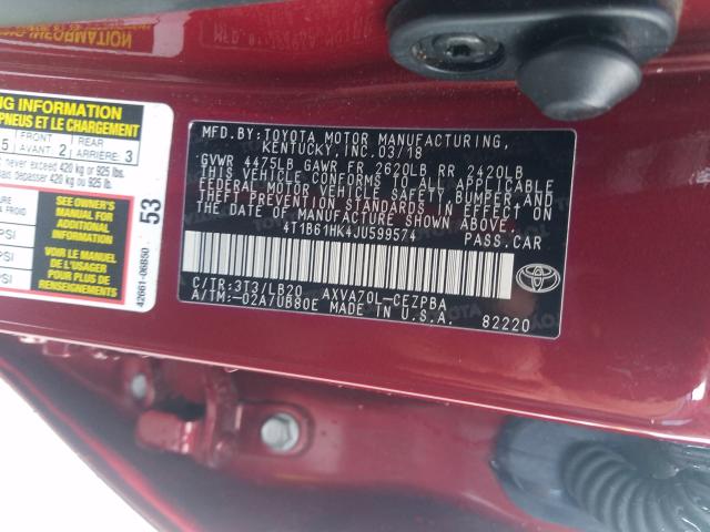 Photo 9 VIN: 4T1B61HK4JU599574 - TOYOTA CAMRY XSE 