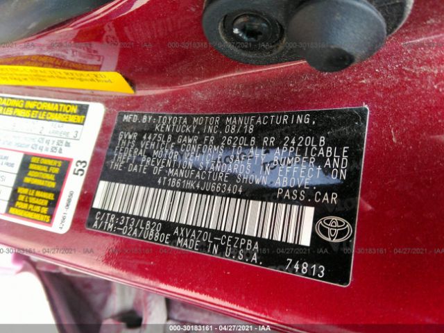 Photo 8 VIN: 4T1B61HK4JU663404 - TOYOTA CAMRY 