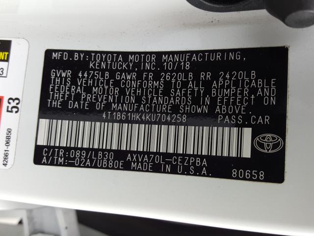 Photo 9 VIN: 4T1B61HK4KU704258 - TOYOTA CAMRY XSE 