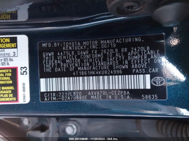 Photo 8 VIN: 4T1B61HK4KU824996 - TOYOTA CAMRY 