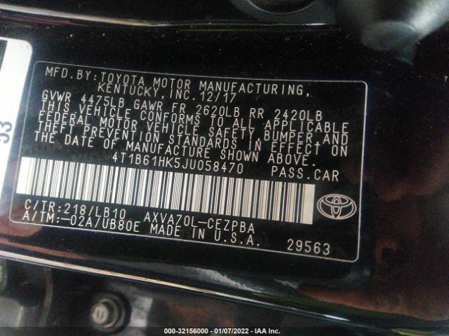 Photo 8 VIN: 4T1B61HK5JU058470 - TOYOTA CAMRY 