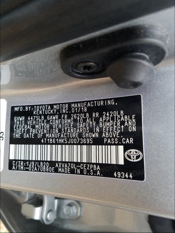 Photo 9 VIN: 4T1B61HK5JU073695 - TOYOTA CAMRY 