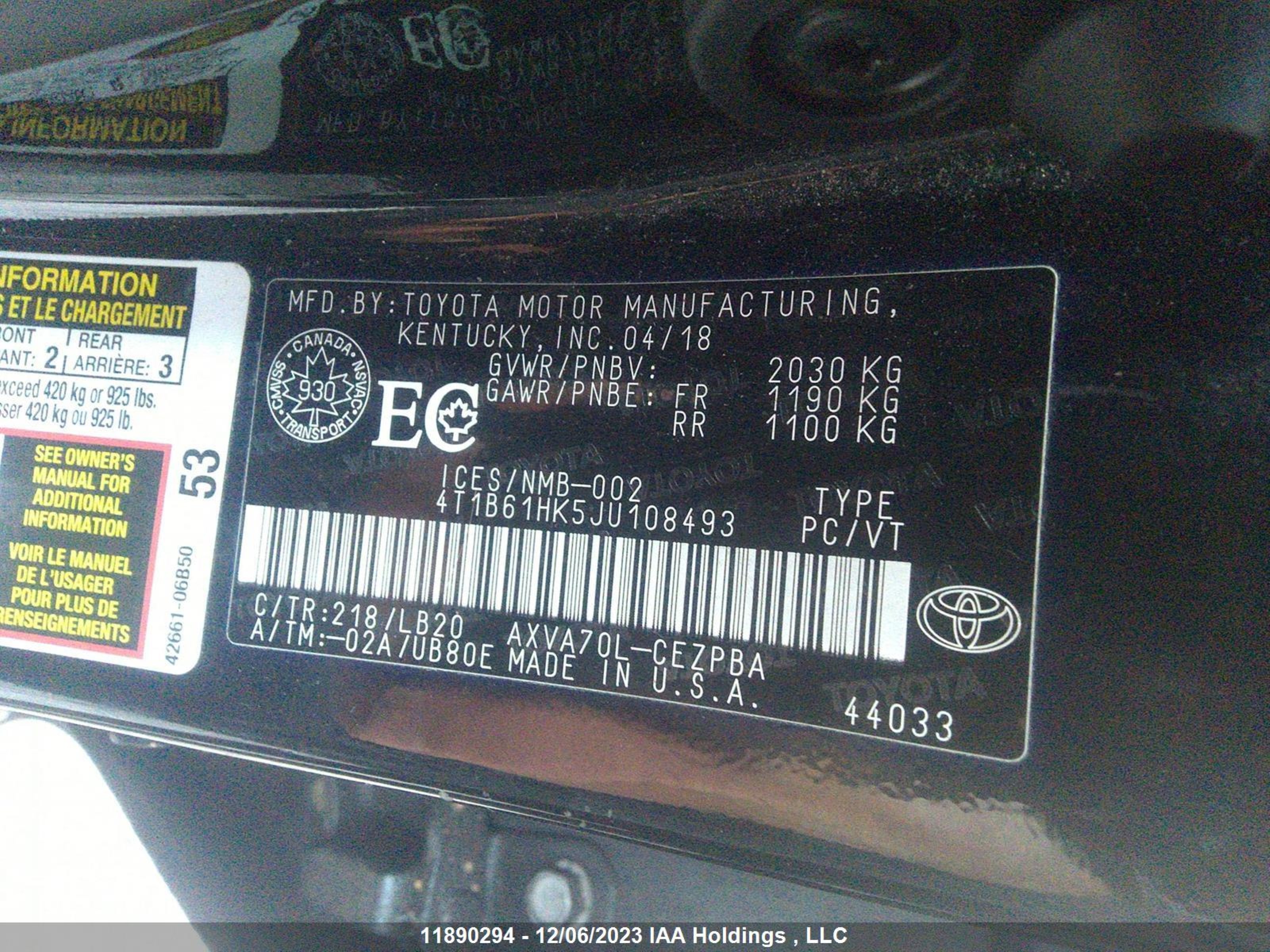 Photo 8 VIN: 4T1B61HK5JU108493 - TOYOTA CAMRY 