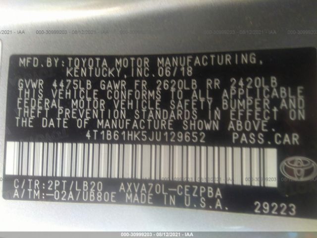 Photo 8 VIN: 4T1B61HK5JU129652 - TOYOTA CAMRY 