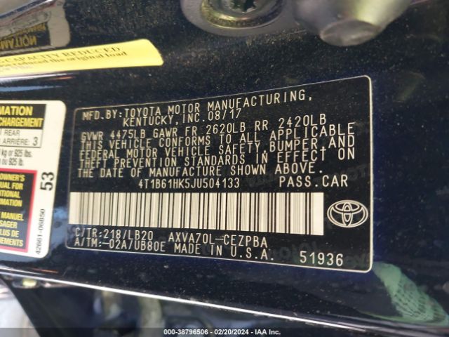 Photo 8 VIN: 4T1B61HK5JU504133 - TOYOTA CAMRY 