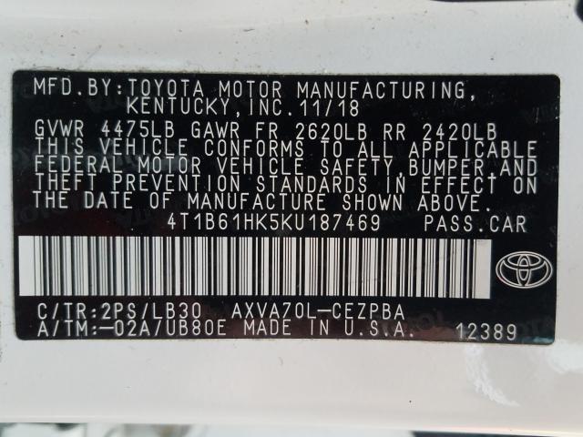 Photo 9 VIN: 4T1B61HK5KU187469 - TOYOTA CAMRY XSE 