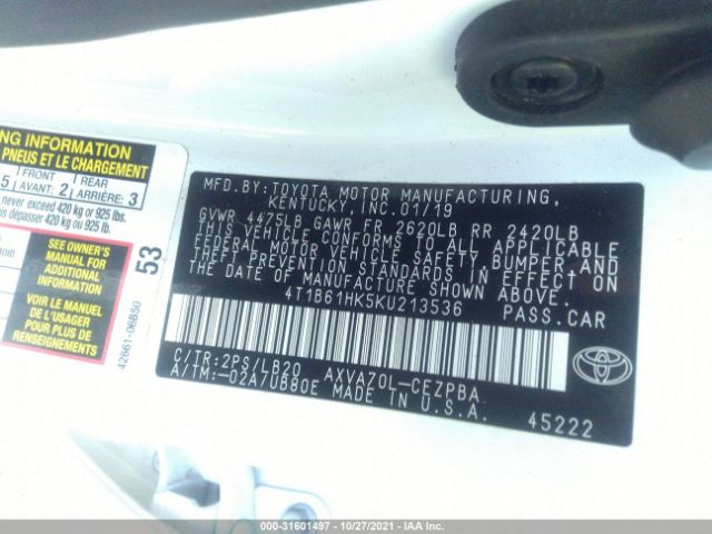 Photo 8 VIN: 4T1B61HK5KU213536 - TOYOTA CAMRY 