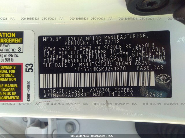 Photo 8 VIN: 4T1B61HK5KU241370 - TOYOTA CAMRY 