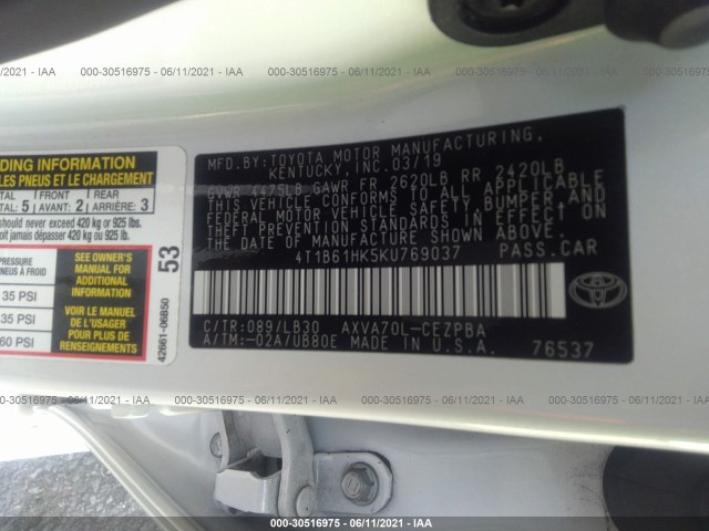 Photo 8 VIN: 4T1B61HK5KU769037 - TOYOTA CAMRY 