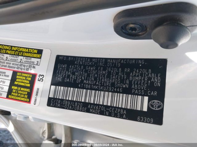 Photo 8 VIN: 4T1B61HK5KU792446 - TOYOTA CAMRY 