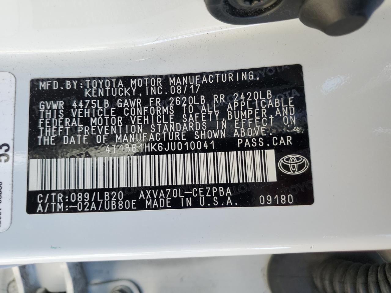 Photo 11 VIN: 4T1B61HK6JU010041 - TOYOTA CAMRY 