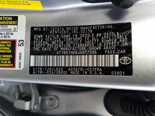 Photo 9 VIN: 4T1B61HK6JU077206 - TOYOTA CAMRY XSE 