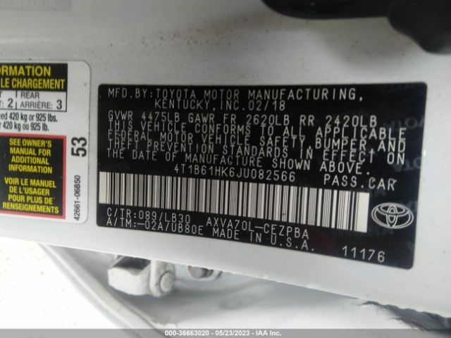 Photo 8 VIN: 4T1B61HK6JU082566 - TOYOTA CAMRY 