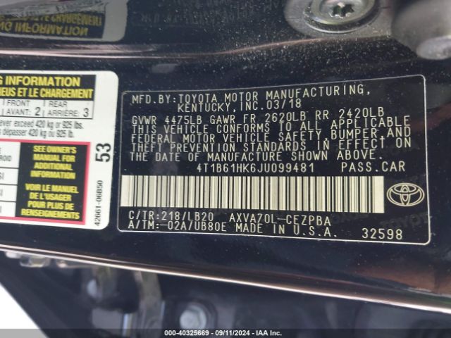 Photo 8 VIN: 4T1B61HK6JU099481 - TOYOTA CAMRY 