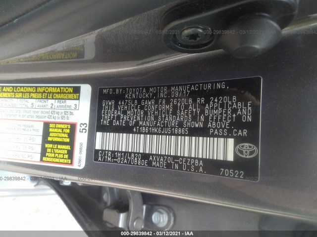 Photo 8 VIN: 4T1B61HK6JU518865 - TOYOTA CAMRY 