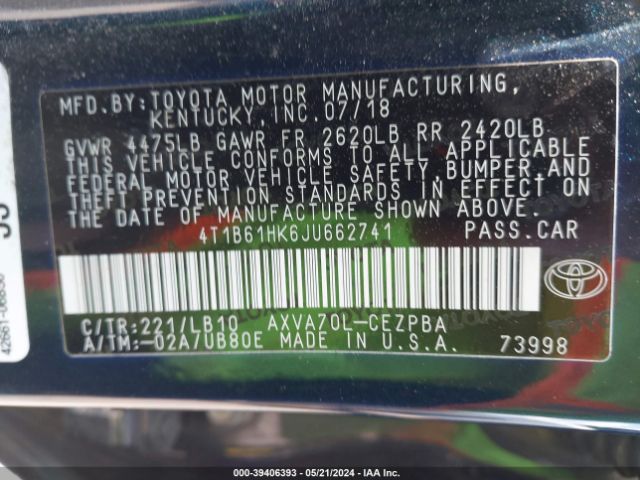 Photo 8 VIN: 4T1B61HK6JU662741 - TOYOTA CAMRY 