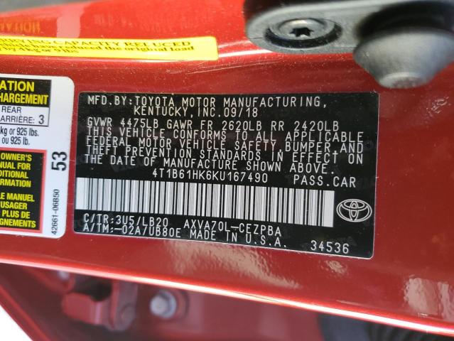 Photo 12 VIN: 4T1B61HK6KU167490 - TOYOTA CAMRY XSE 