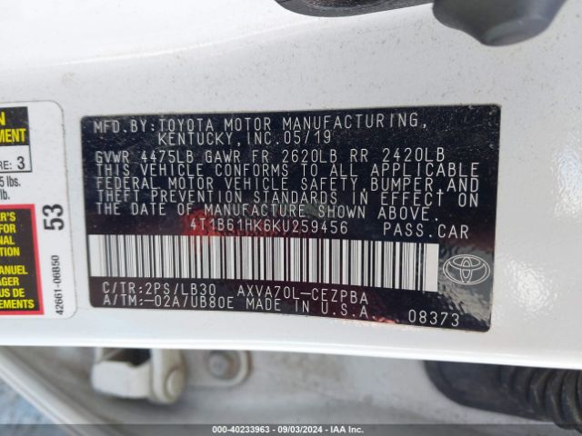 Photo 8 VIN: 4T1B61HK6KU259456 - TOYOTA CAMRY 