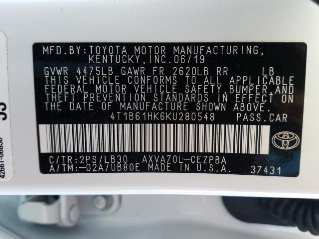 Photo 9 VIN: 4T1B61HK6KU280548 - TOYOTA CAMRY XSE 