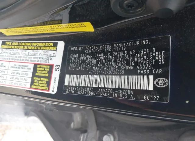 Photo 8 VIN: 4T1B61HK6KU720669 - TOYOTA CAMRY 