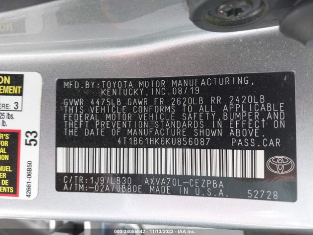 Photo 8 VIN: 4T1B61HK6KU856087 - TOYOTA CAMRY 