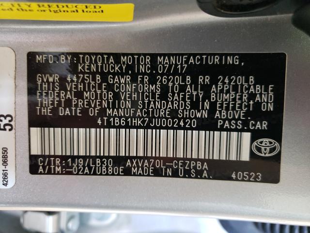 Photo 9 VIN: 4T1B61HK7JU002420 - TOYOTA CAMRY XSE 