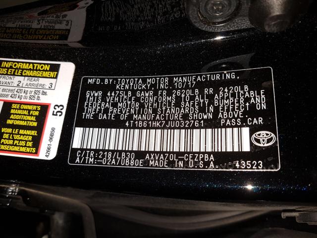 Photo 9 VIN: 4T1B61HK7JU032761 - TOYOTA CAMRY XSE 