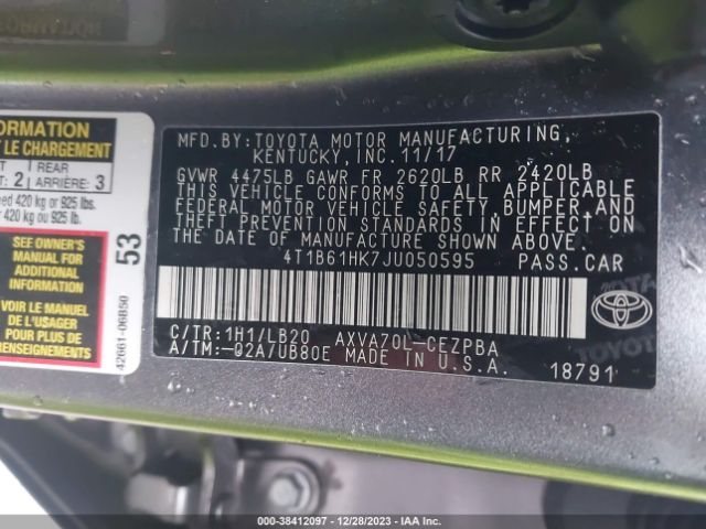 Photo 8 VIN: 4T1B61HK7JU050595 - TOYOTA CAMRY 